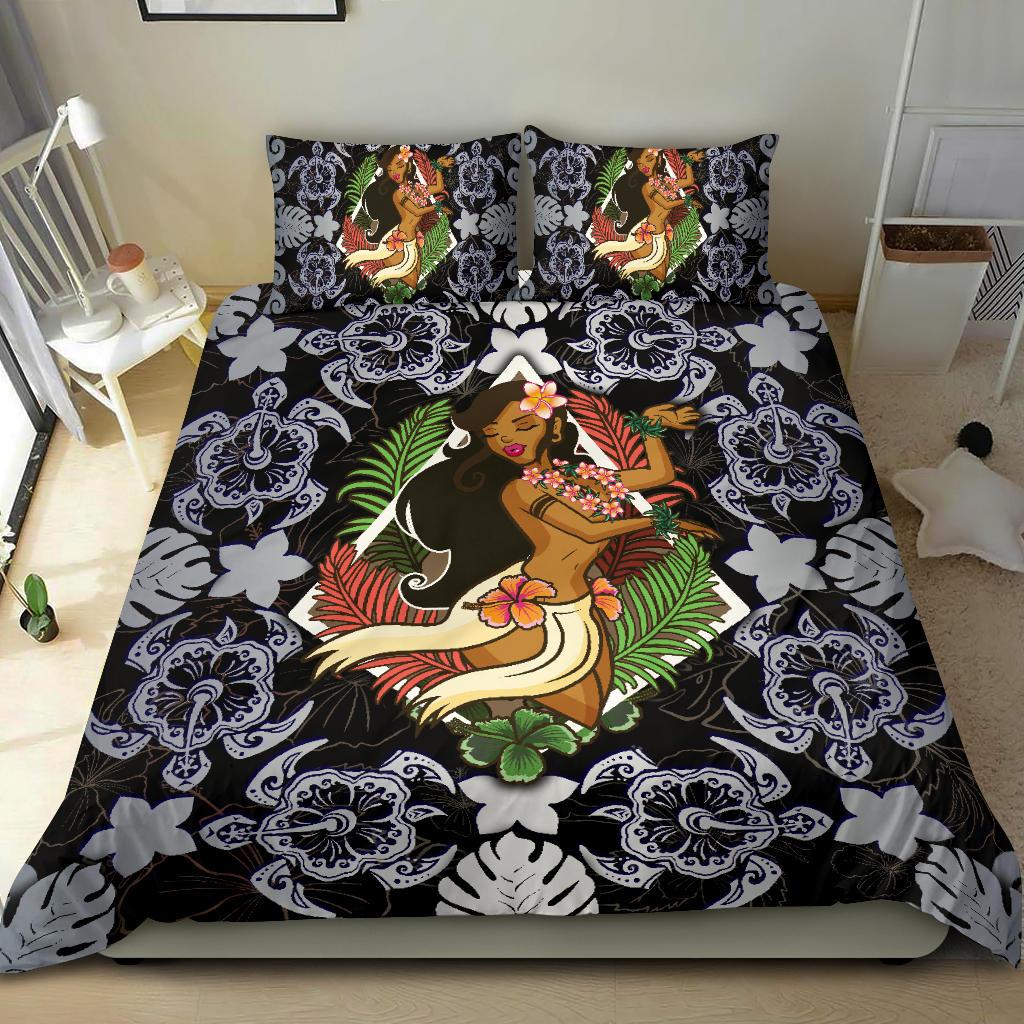 Polynesian Hawaii Duvet Cover Set - Hawaiian Girl Silver - Polynesian Pride