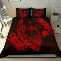 Hawaiian Fish Hook Hibiscus Banzai Surfing Polynesian Bedding Set Red - Polynesian Pride