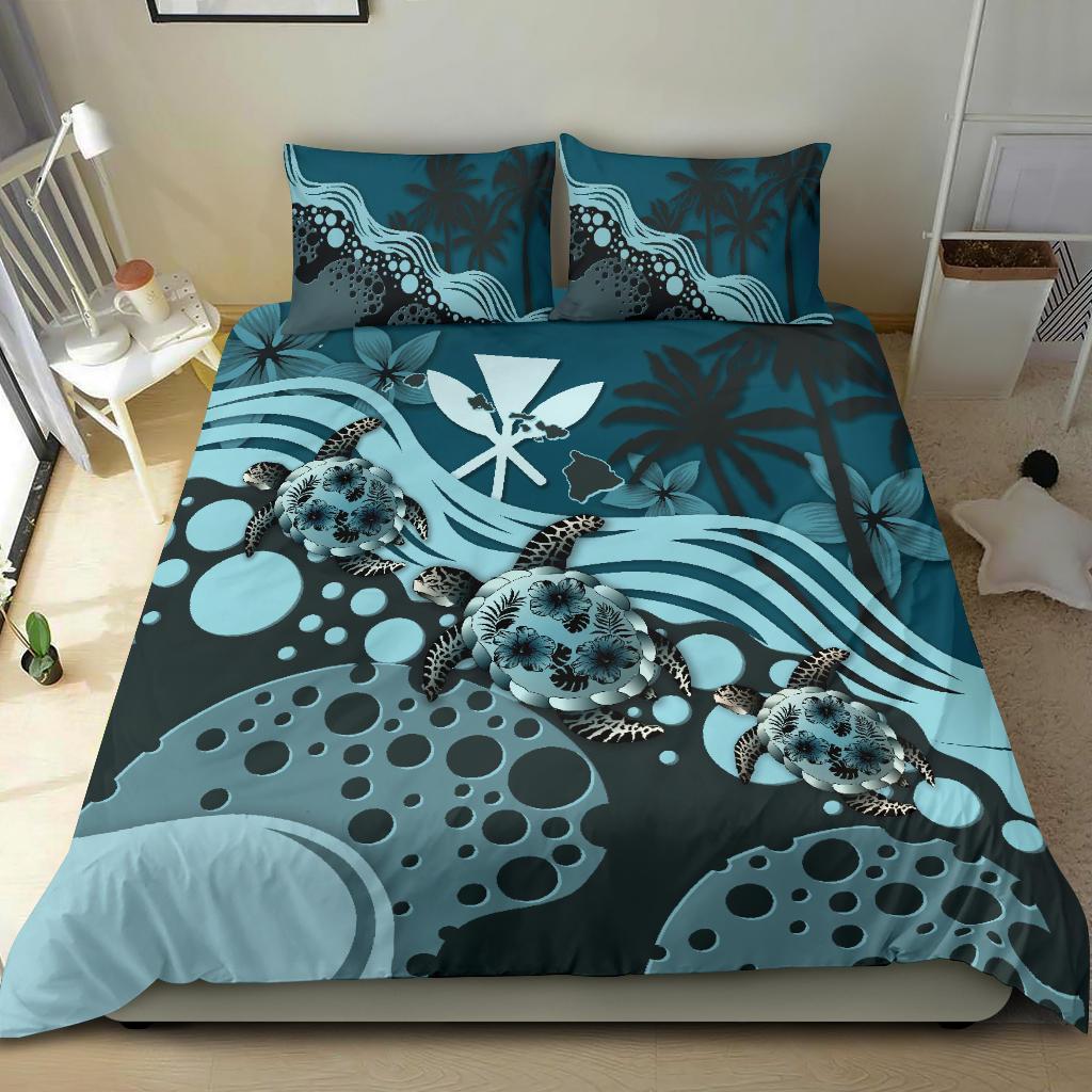 Polynesian Duvet Cover Set - Hawaii Bedding Set Blue Turtle Hibiscus - Polynesian Pride