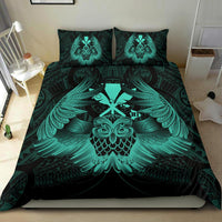 Hawaiian Map Owl Kanaka Bedding Set - Pueo Aumakua - Turquoise - Polynesian Pride