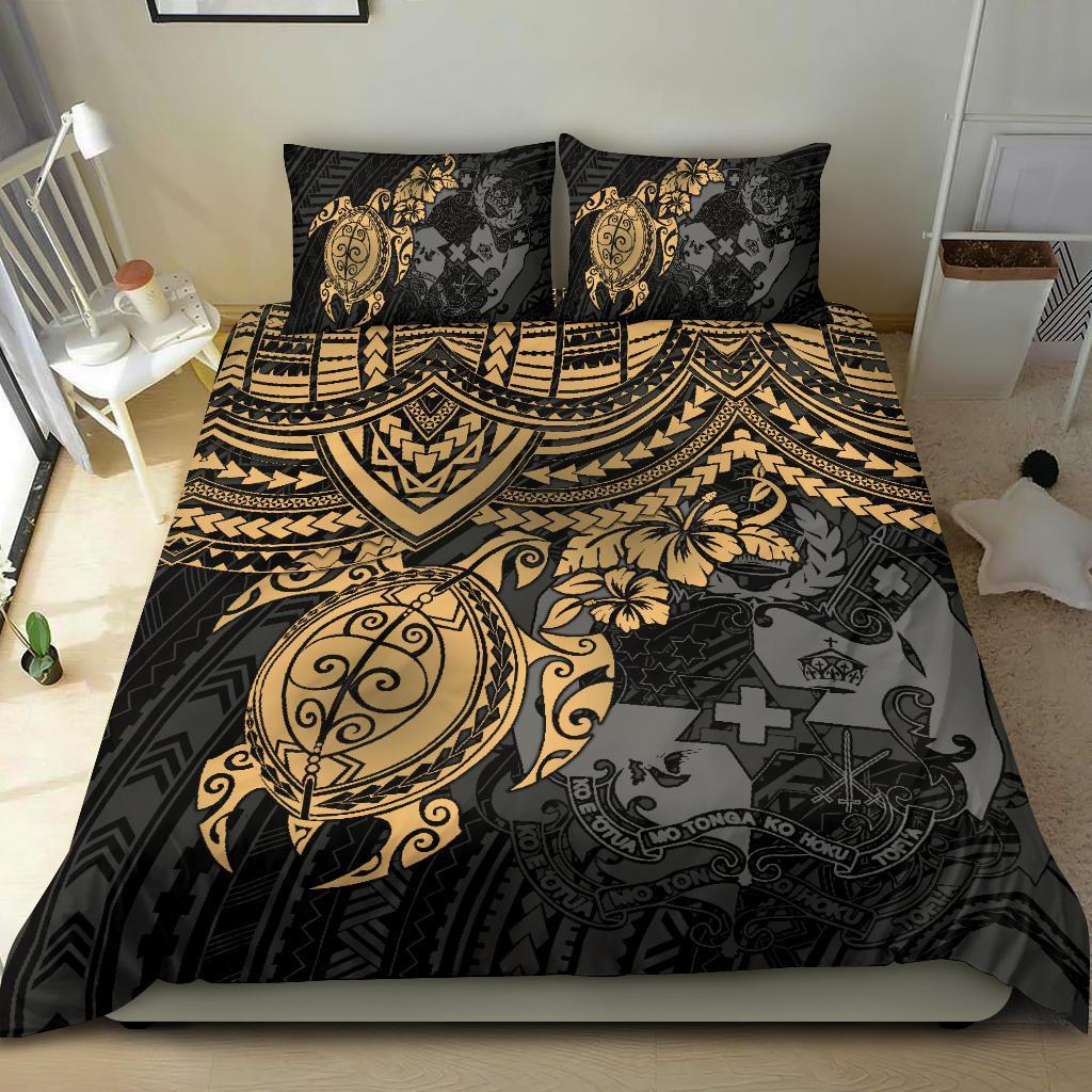 Tonga Polynesian Duvet Cover Set - Golden Turtle BLACK - Polynesian Pride