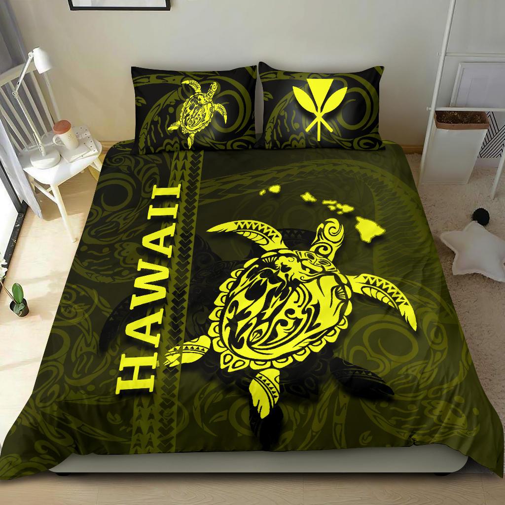 Polynesian Hawaii Duvet Cover Set - Turtle Hawaiian Yellow Yellow - Polynesian Pride