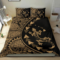 Hawaiian Map Gecko Tattoo Kakau Polynesian Bedding Set Gold - Polynesian Pride