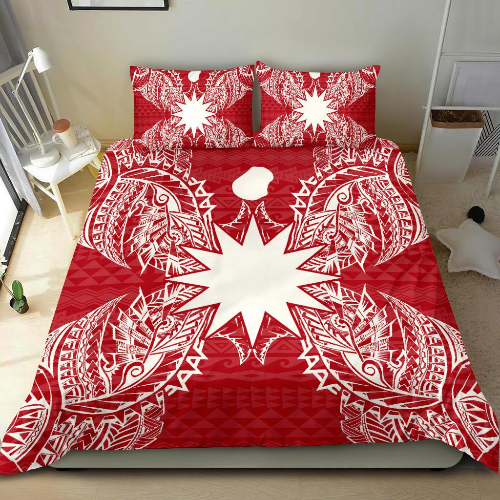 Polynesian Bedding Set - Nauru Duvet Cover Set Map Red White - Polynesian Pride