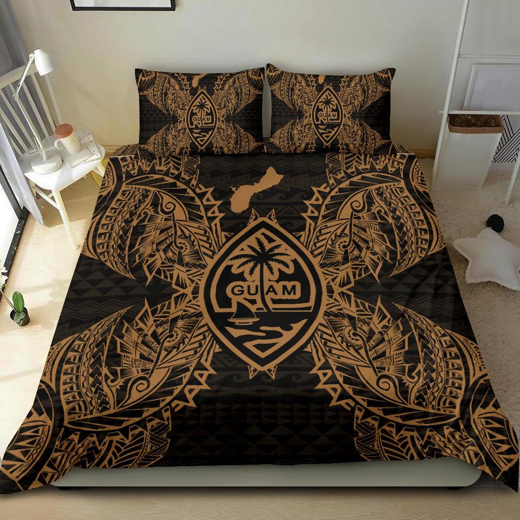 Polynesian Bedding Set - Guam Duvet Cover Set Map Gold - Polynesian Pride