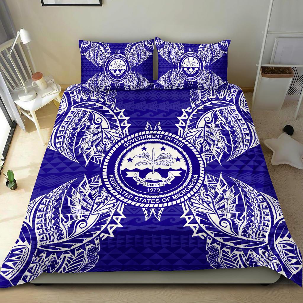 Polynesian Bedding Set - Federated States Of Micronesian Duvet Cover Set Map Blue - Polynesian Pride
