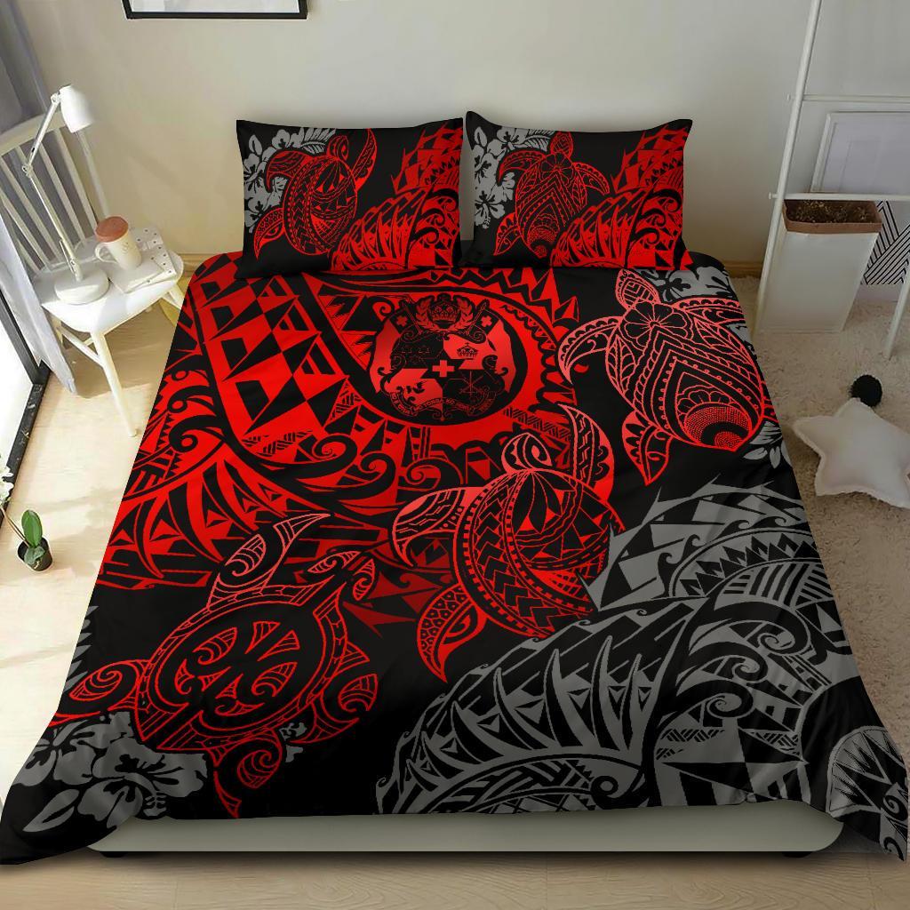 Polynesian Duvet Cover - Tonga Bedding Set - Red Turtle Flowing Red - Polynesian Pride