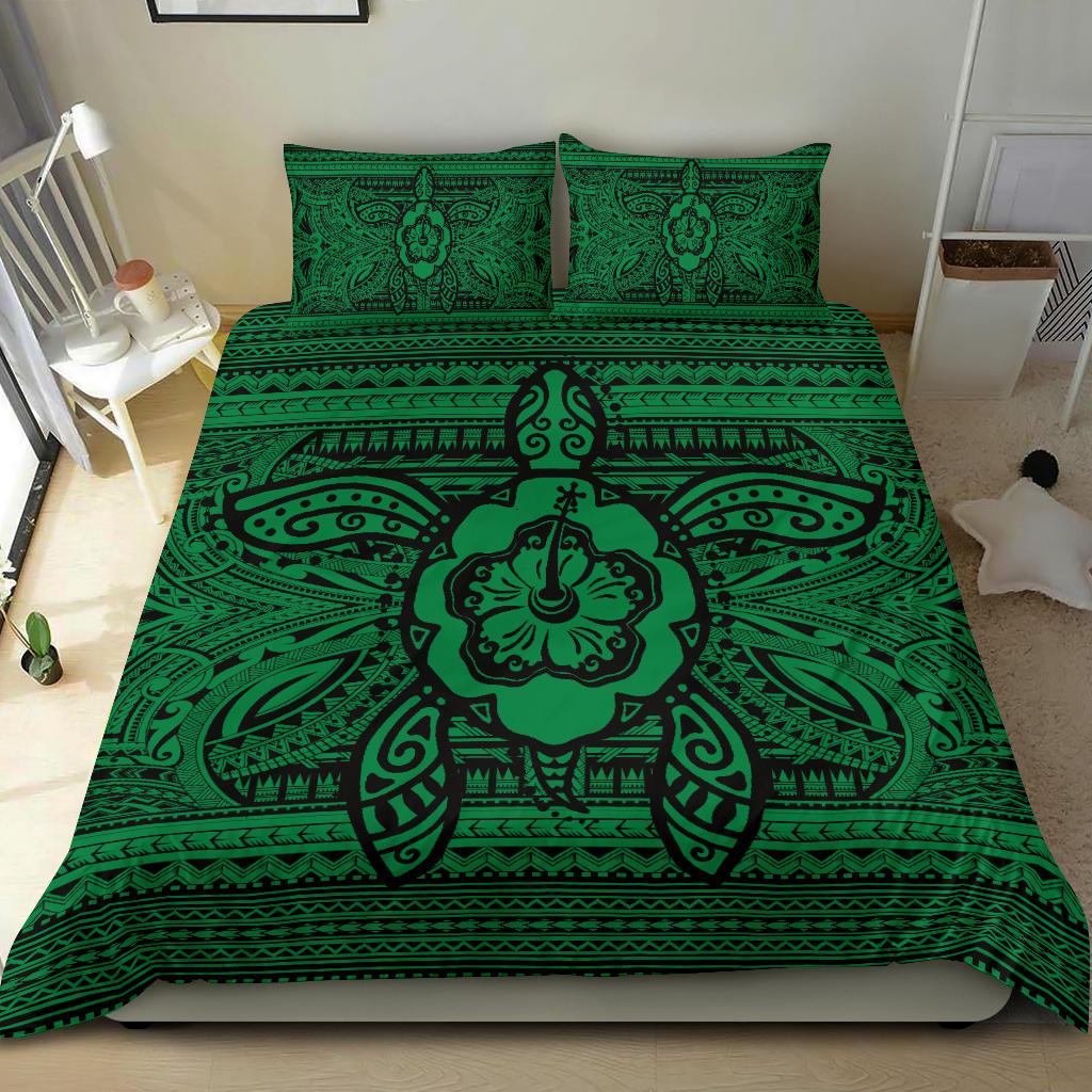Hawaiian Turtle Polyensian Tribal Bedding Set Green - Polynesian Pride