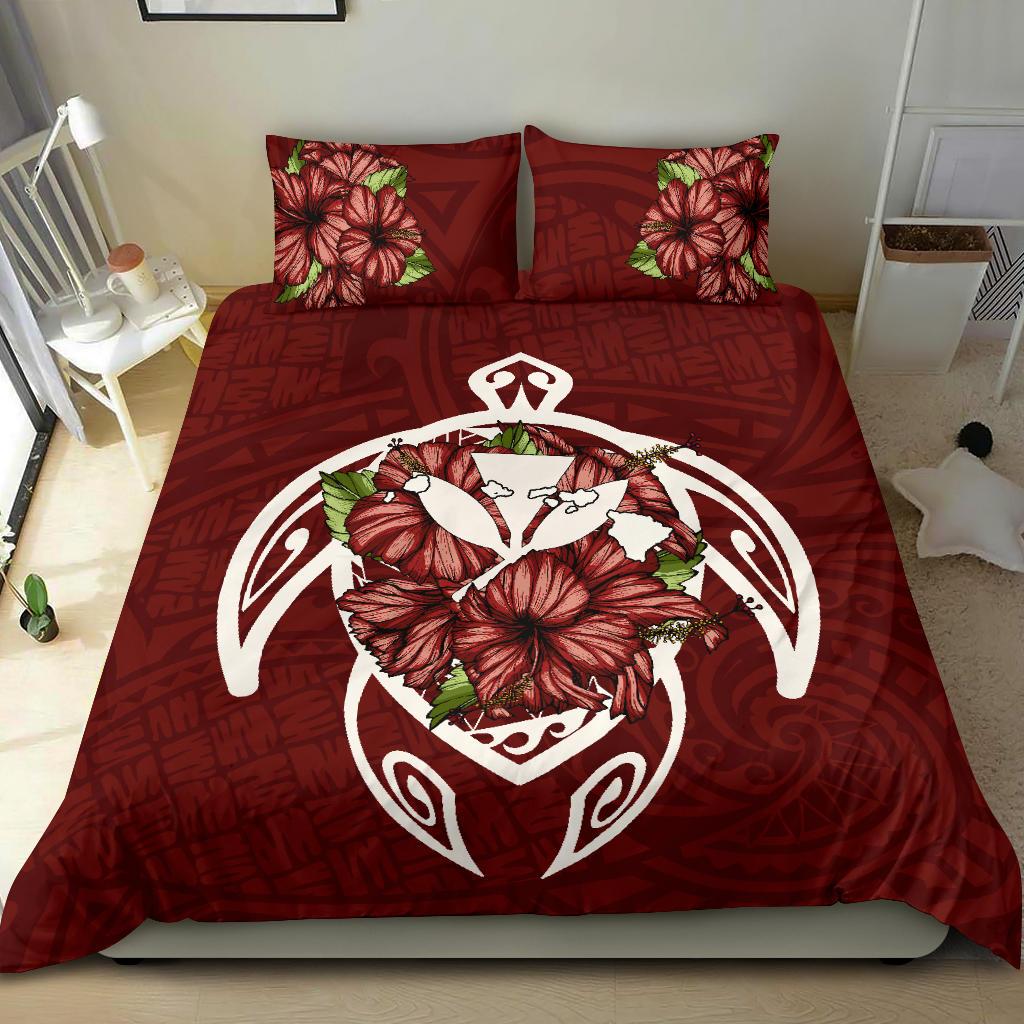 Hawaii Bedding Set - Hawaii Turtle Hibiscus Polynesian Bedding Set - Red Three - Polynesian Pride