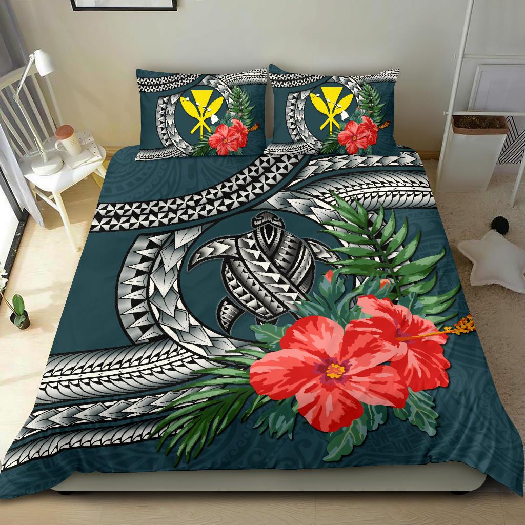 Kanaka Maoli (Hawaiian) Bedding Set - Polynesian Turtle Hibiscus Dark Blue - Polynesian Pride