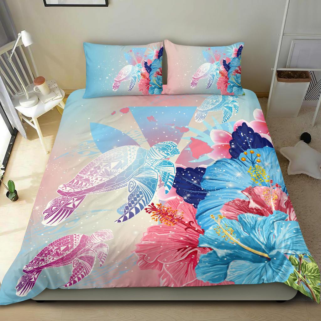 Hawaii Map Kanaka Hibiscus Polynesian Turtle Swimming Bedding Set - Sweet Dream Style - Polynesian Pride