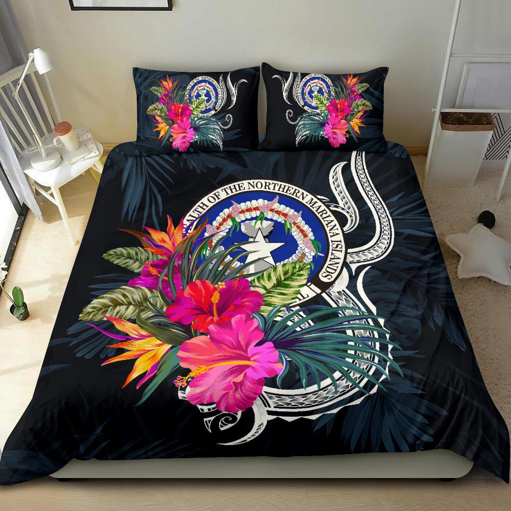 Polynesian Bedding Set - Northern Mariana Islands Duvet Cover Set Tropical Flowers Blue - Polynesian Pride