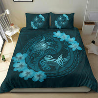 Hawaii Yin Yang Turtle Shark Hibiscus Plumeria Bedding Set - Turquoise - Polynesian Pride