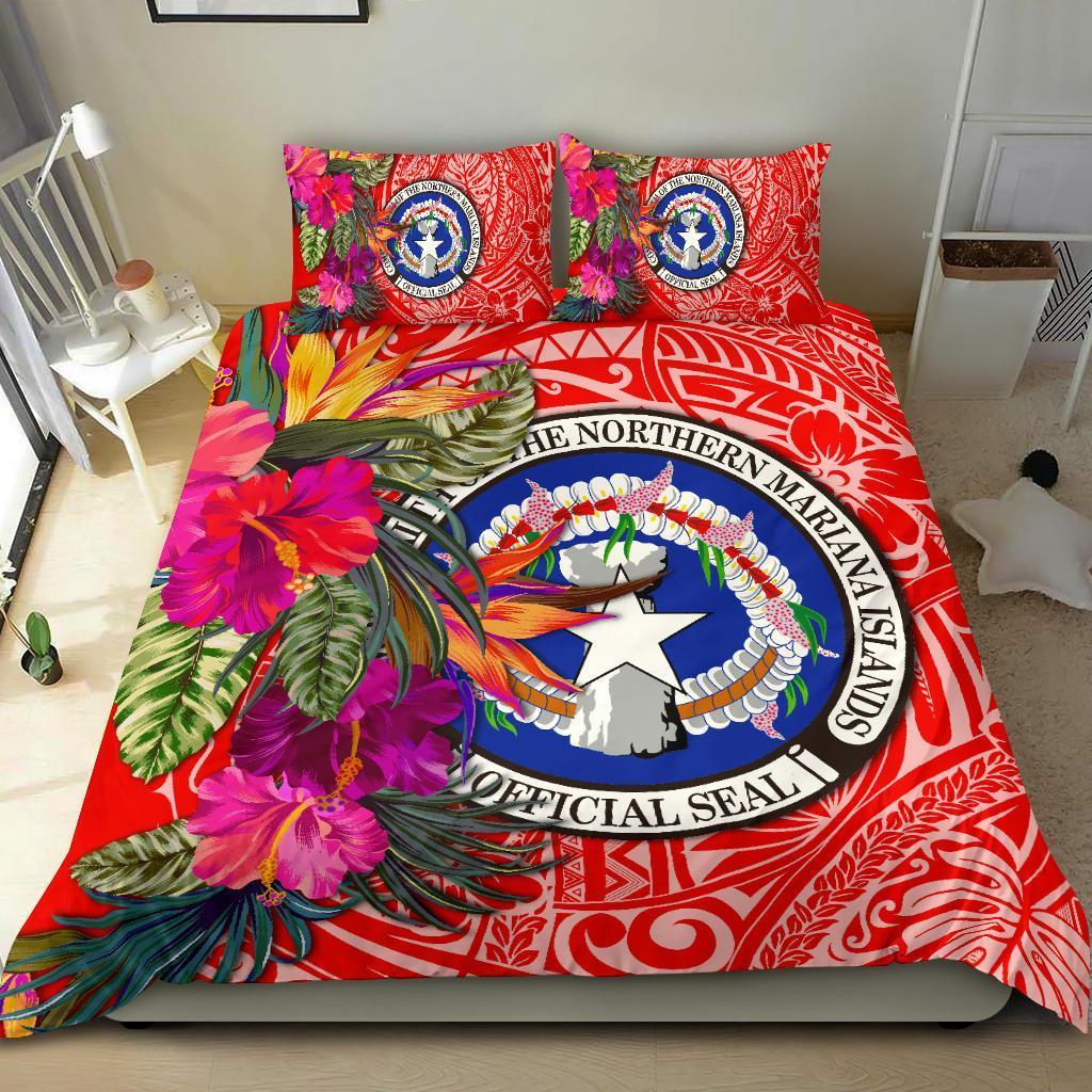 Northern Mariana Islands Bedding Set - Saipan Hibiscus Polynesian Pattern Red Version - Polynesian Pride
