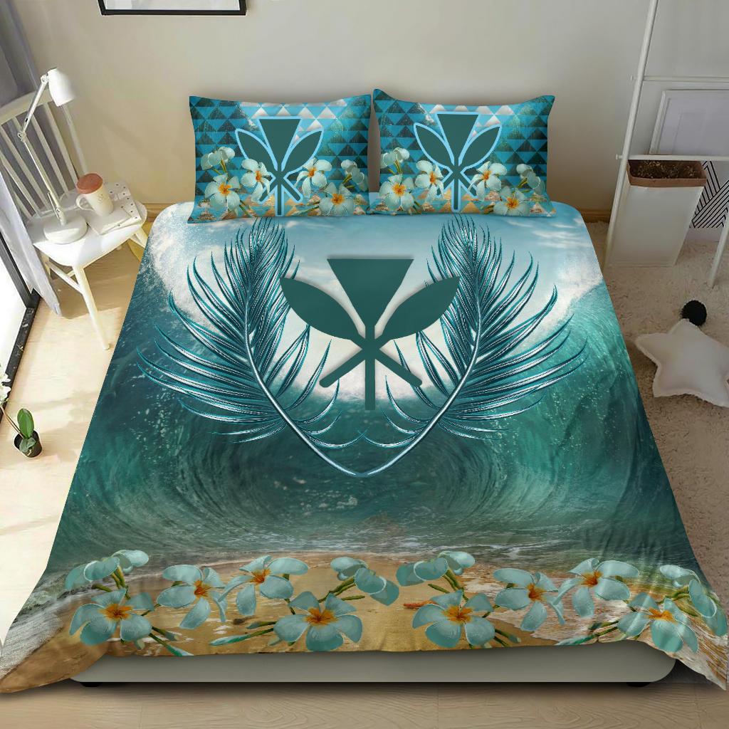 Hawaii Polynesia Bedding Set - Palm Leave and Plumeria Under Sea - Polynesian Pride