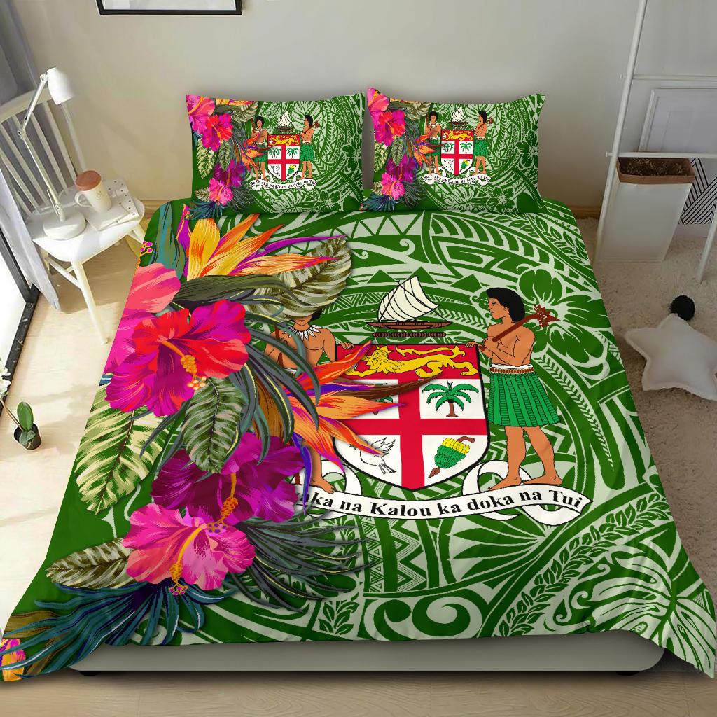 Fiji Bedding Set - Hibiscus Polynesian Pattern Green Version - Polynesian Pride