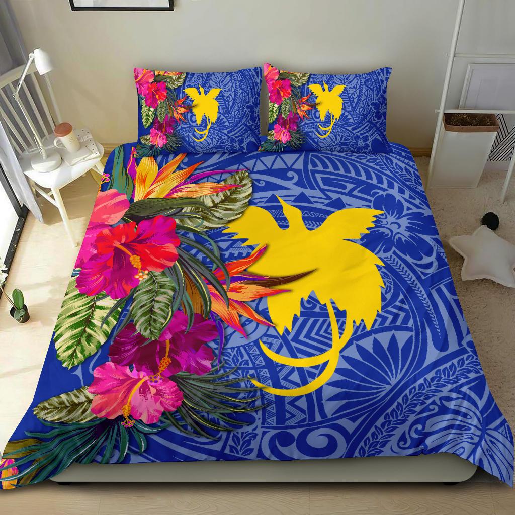 Papua New Guinea Bedding Set - Hibiscus Polynesian Pattern Blue Version - Polynesian Pride