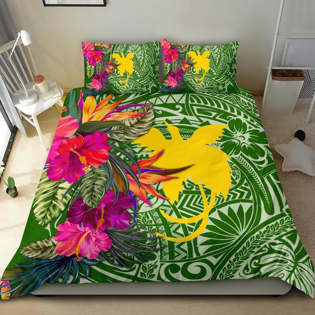 Papua New Guinea Bedding Set - Hibiscus Polynesian Pattern Green Version - Polynesian Pride