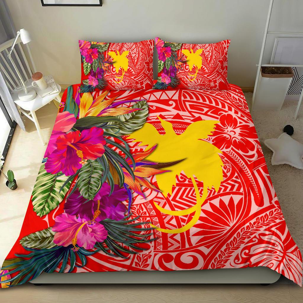 Papua New Guinea Bedding Set - Hibiscus Polynesian Pattern Red Version - Polynesian Pride