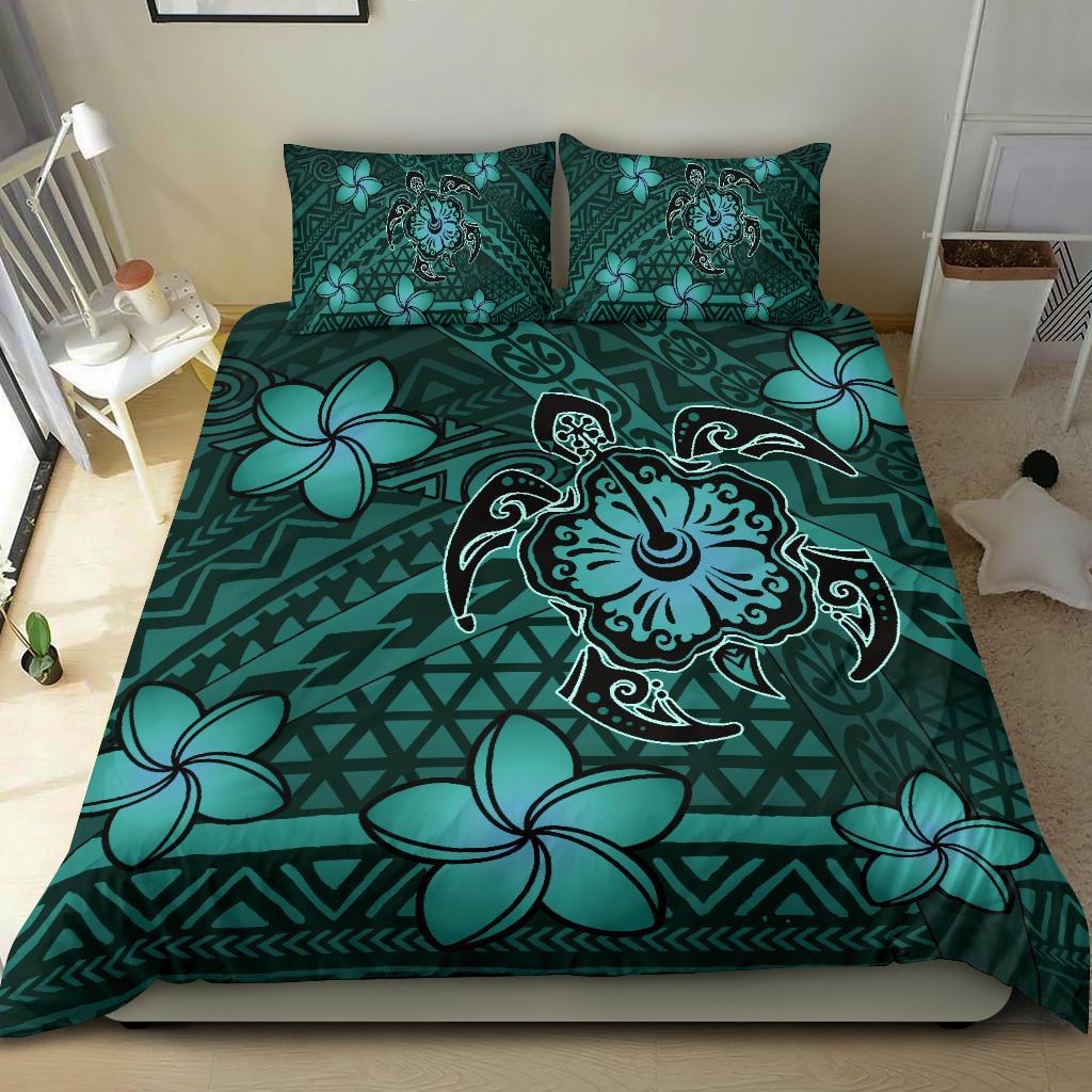 Hawaii Mix Polynesian Turtle Plumeria Bedding Set - AH - Nick Style - Turquoise - Polynesian Pride