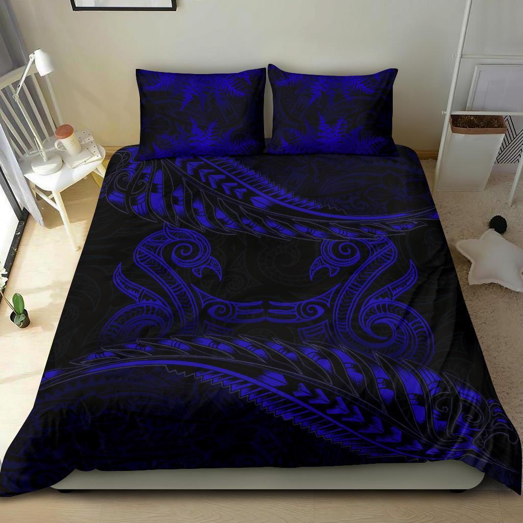New Zealand Bedding Set Blue Manaia Maori - Silver Fern Duvet Cover - Polynesian Pride