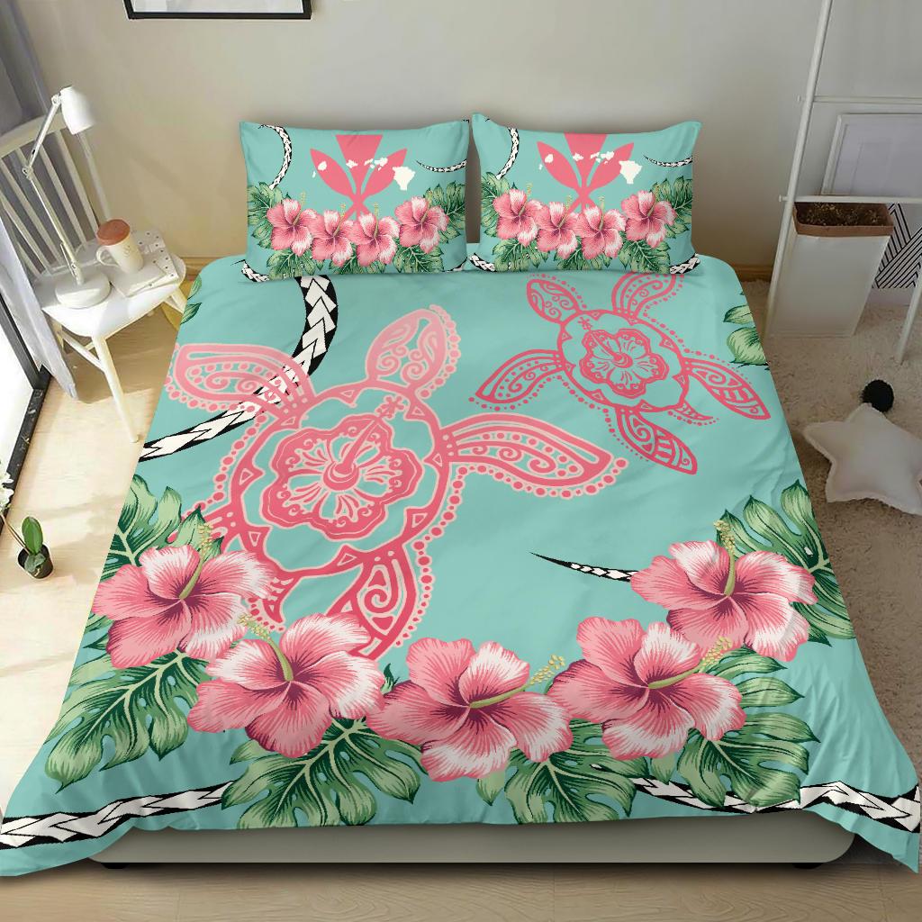 Hawaii Tropical Hibiscus Turtle Mint Style - Bedding Set AH - Polynesian Pride
