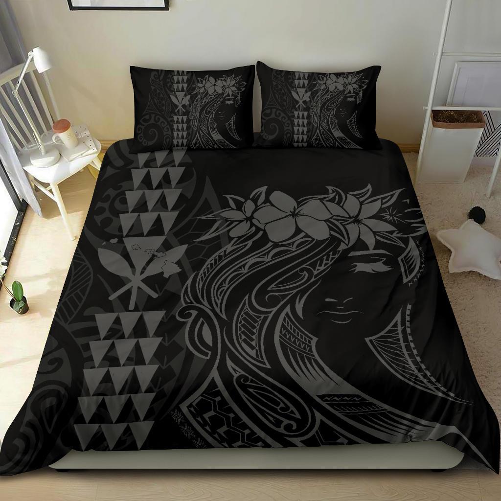 Hawaii Map Kanaka Polynesian Hula Girl Bedding Set - Grey - Polynesian Pride