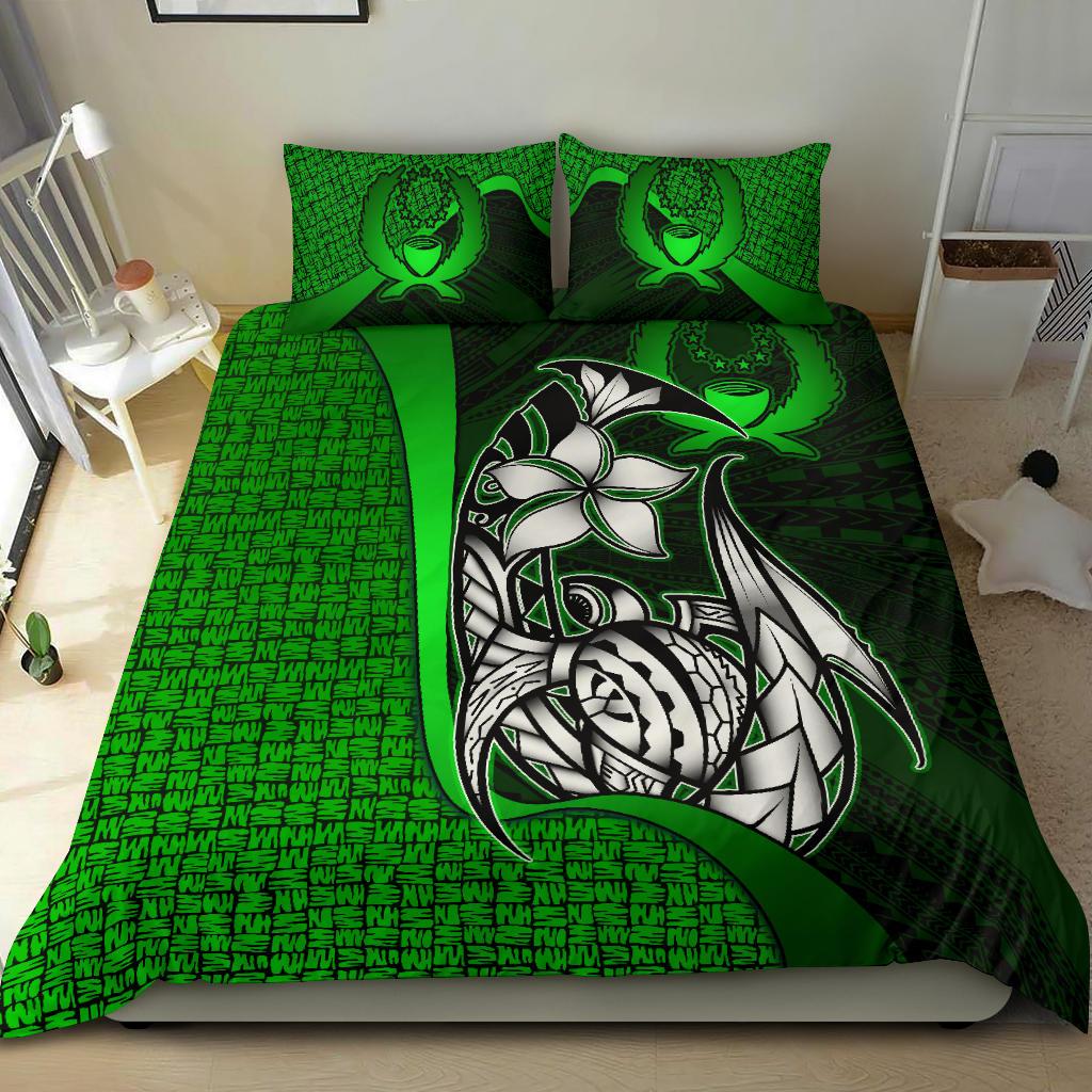 Pohnpei Micronesian Bedding Set Green - Turtle With Hook - Polynesian Pride