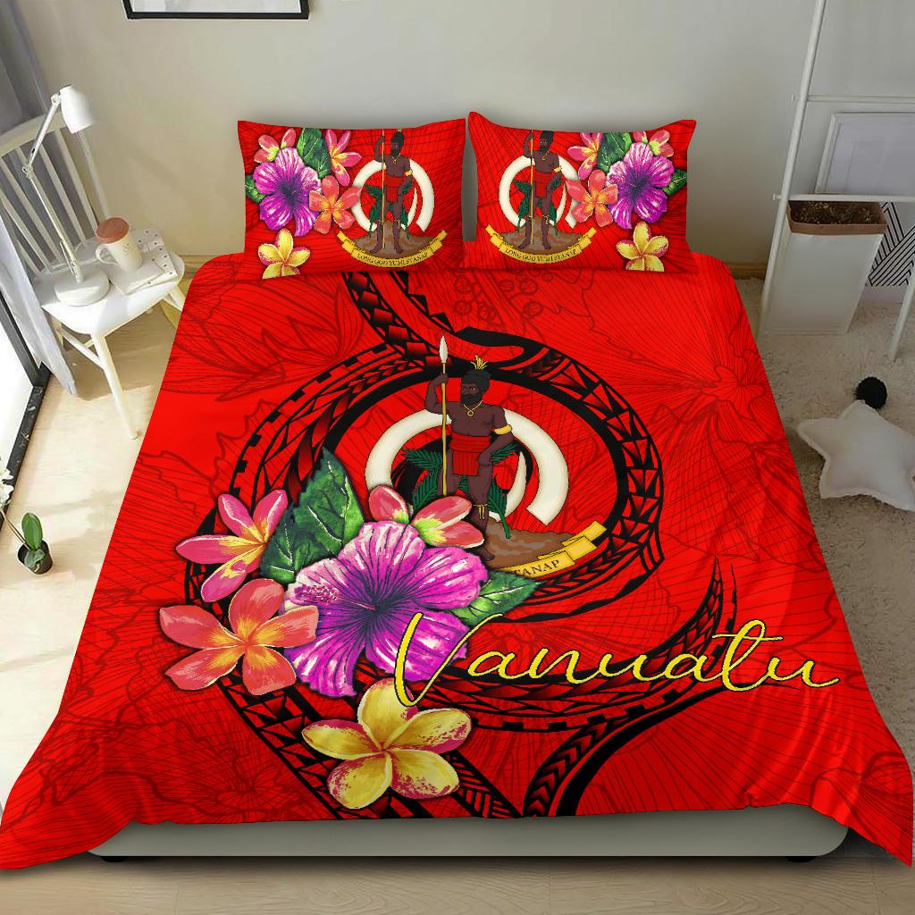 Vanuatu Polynesian Bedding Set - Floral With Seal Red - Polynesian Pride