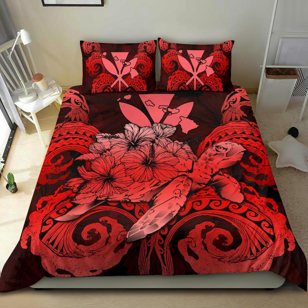 Hawaii Turtle Wave Polynesian Bedding Set - Hey Style Red - Polynesian Pride