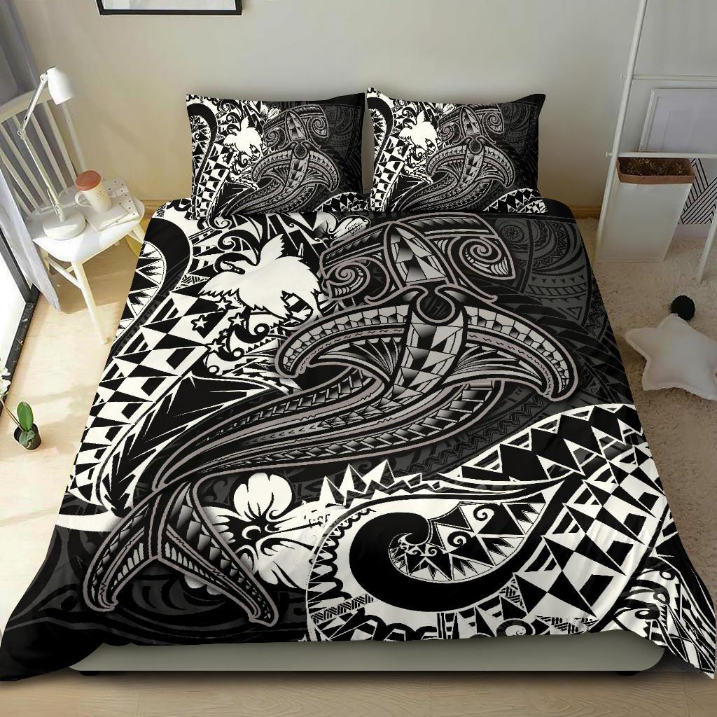 Papua New Guinea Bedding Set - White Shark Polynesian Tattoo - Polynesian Pride