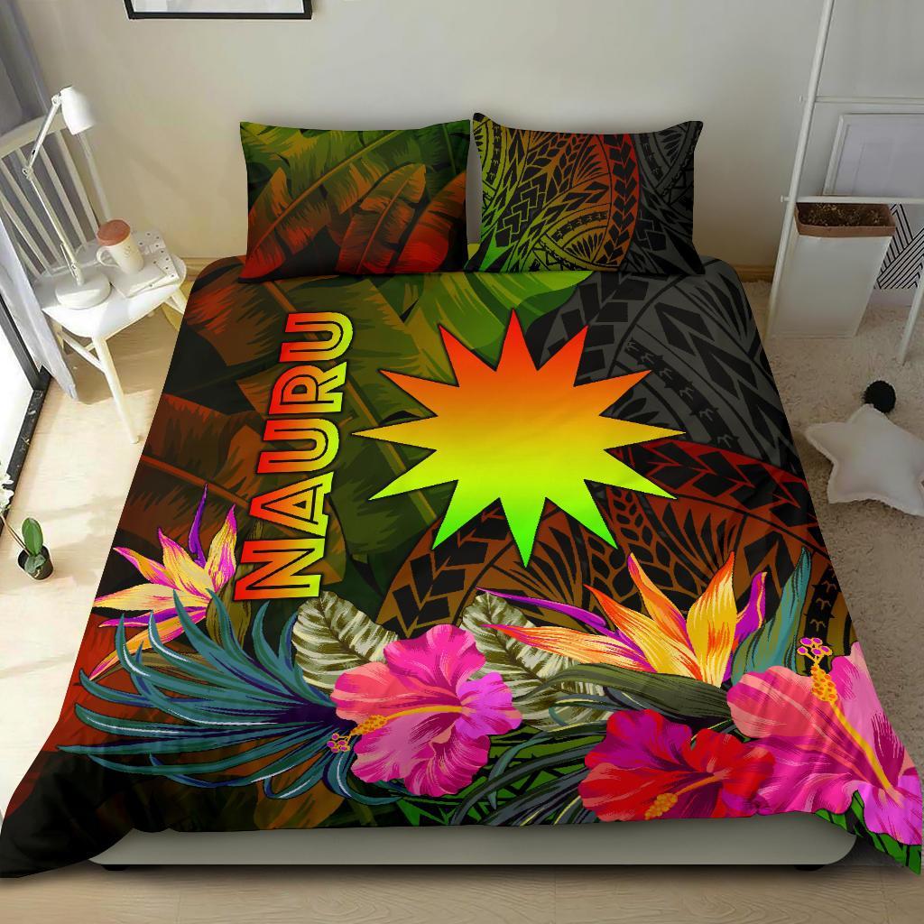 Nauru Polynesian Bedding Set - Hibiscus and Banana Leaves Reggae - Polynesian Pride