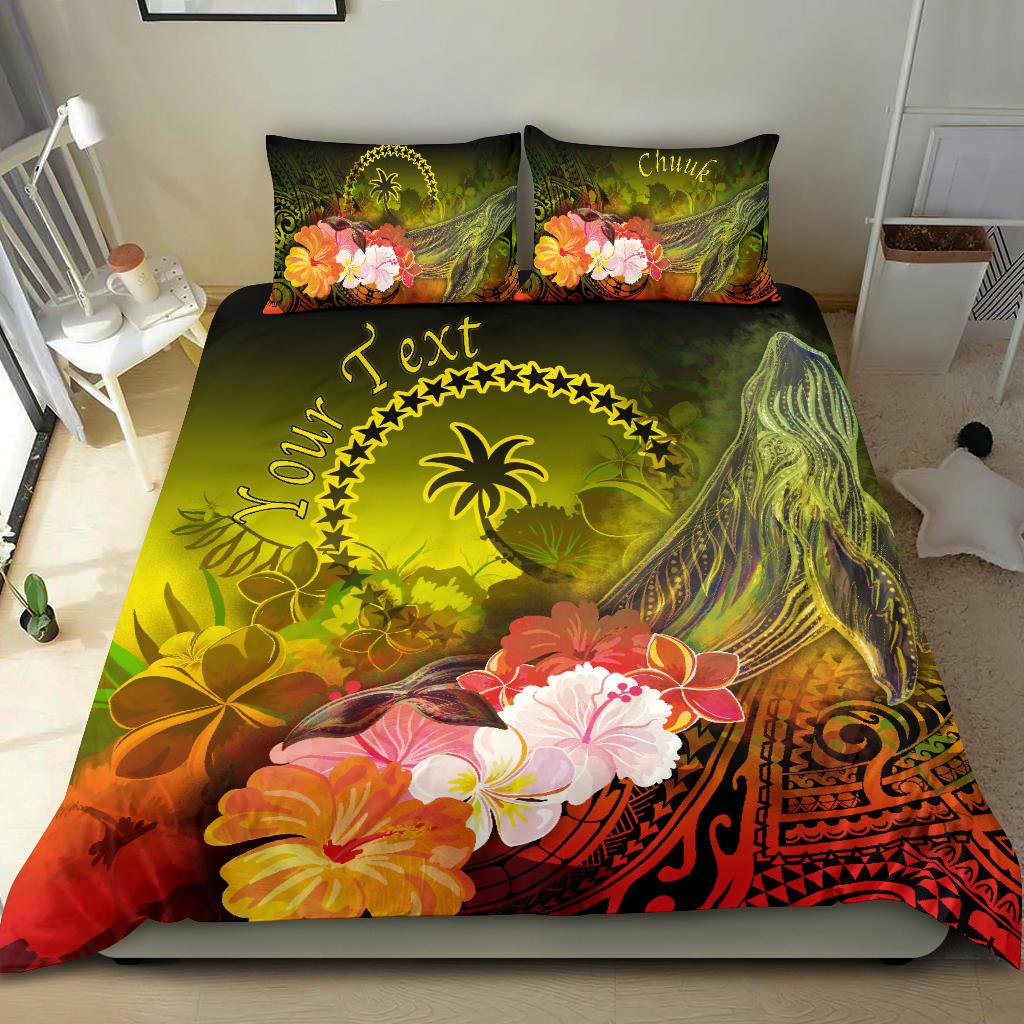 Custom Personalised Chuuk Bedding Set - Humpback Whale with Tropical Flowers (Yellow) - Polynesian Pride