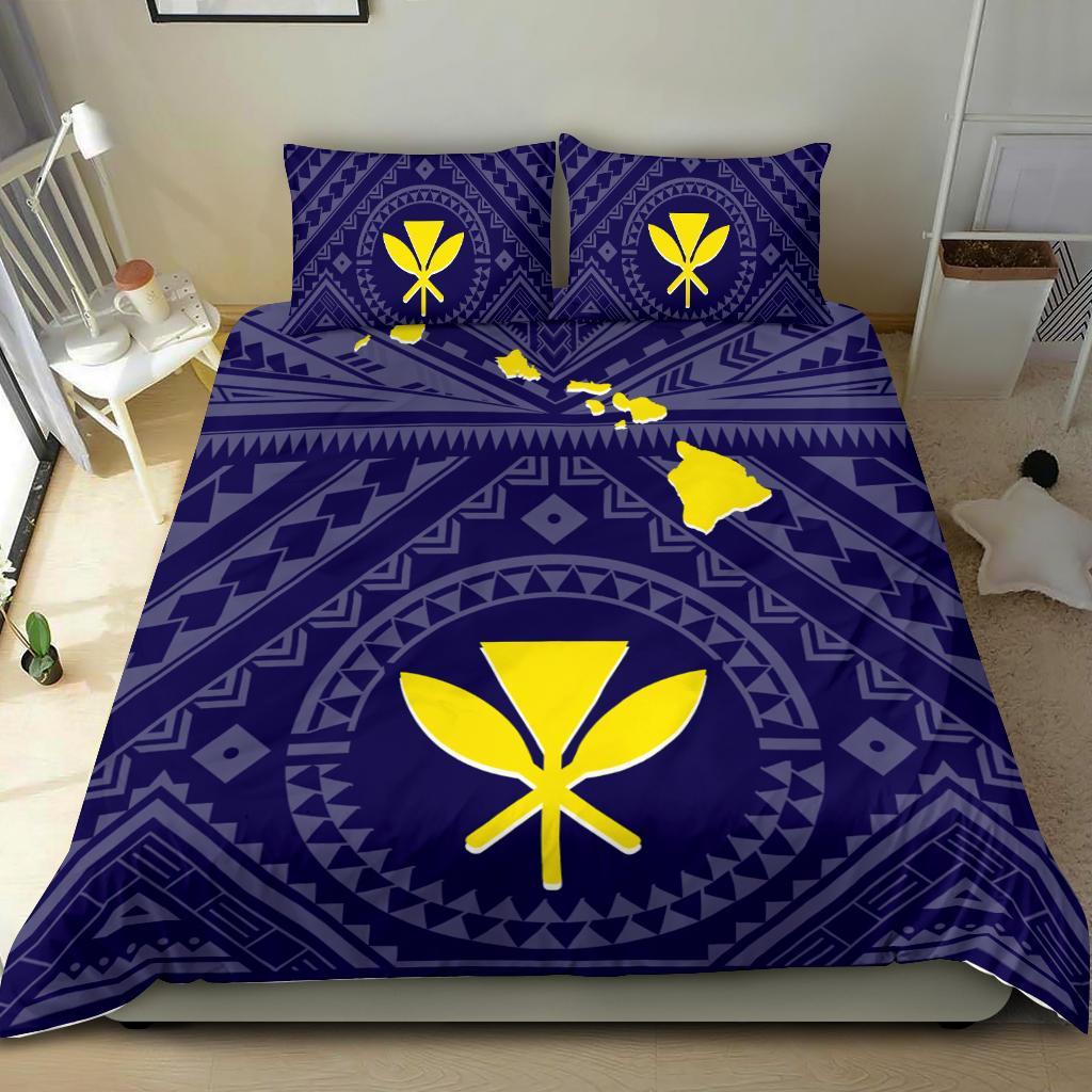 Hawaii Bedding Set - Hawaii Kanaka Maoli And Map ( Blue) - Polynesian Pride