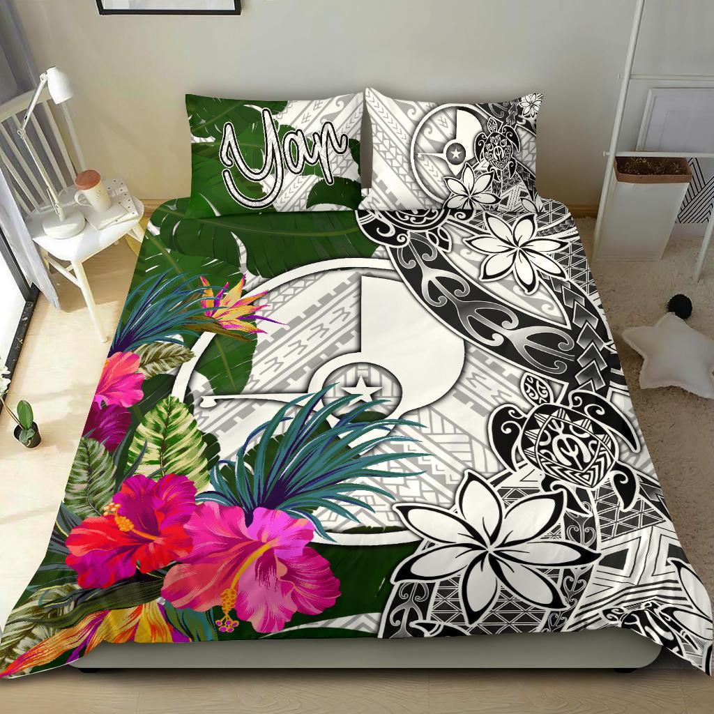 Yap Bedding Set White - Turtle Plumeria Banana Leaf White - Polynesian Pride