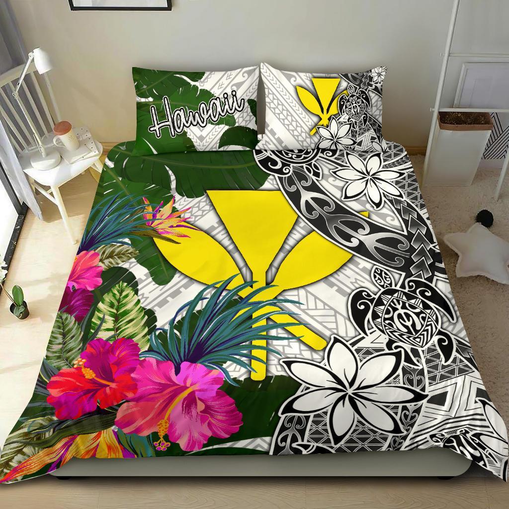 Hawaii Bedding Set White - Turtle Plumeria Banana Leaf - Polynesian Pride