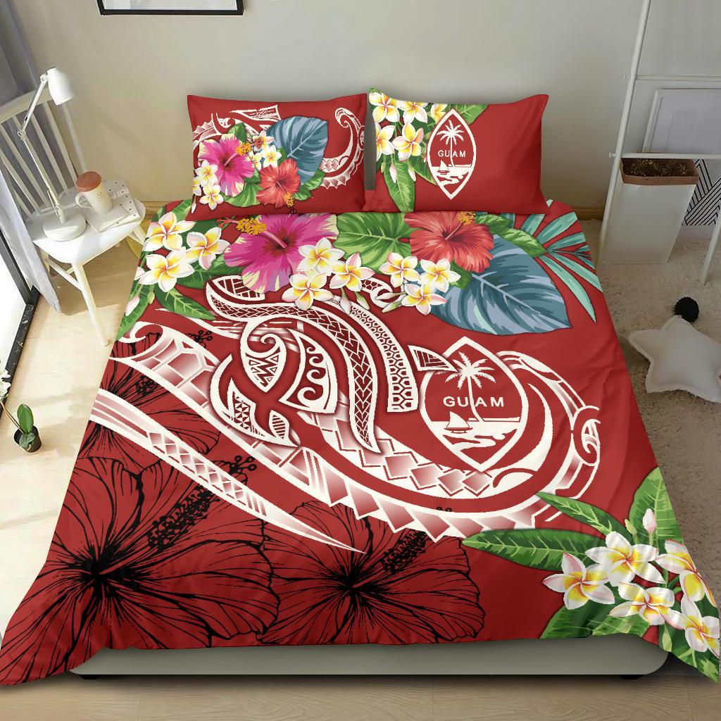 Guam Polynesian Bedding Set - Summer Plumeria (Black) Red - Polynesian Pride