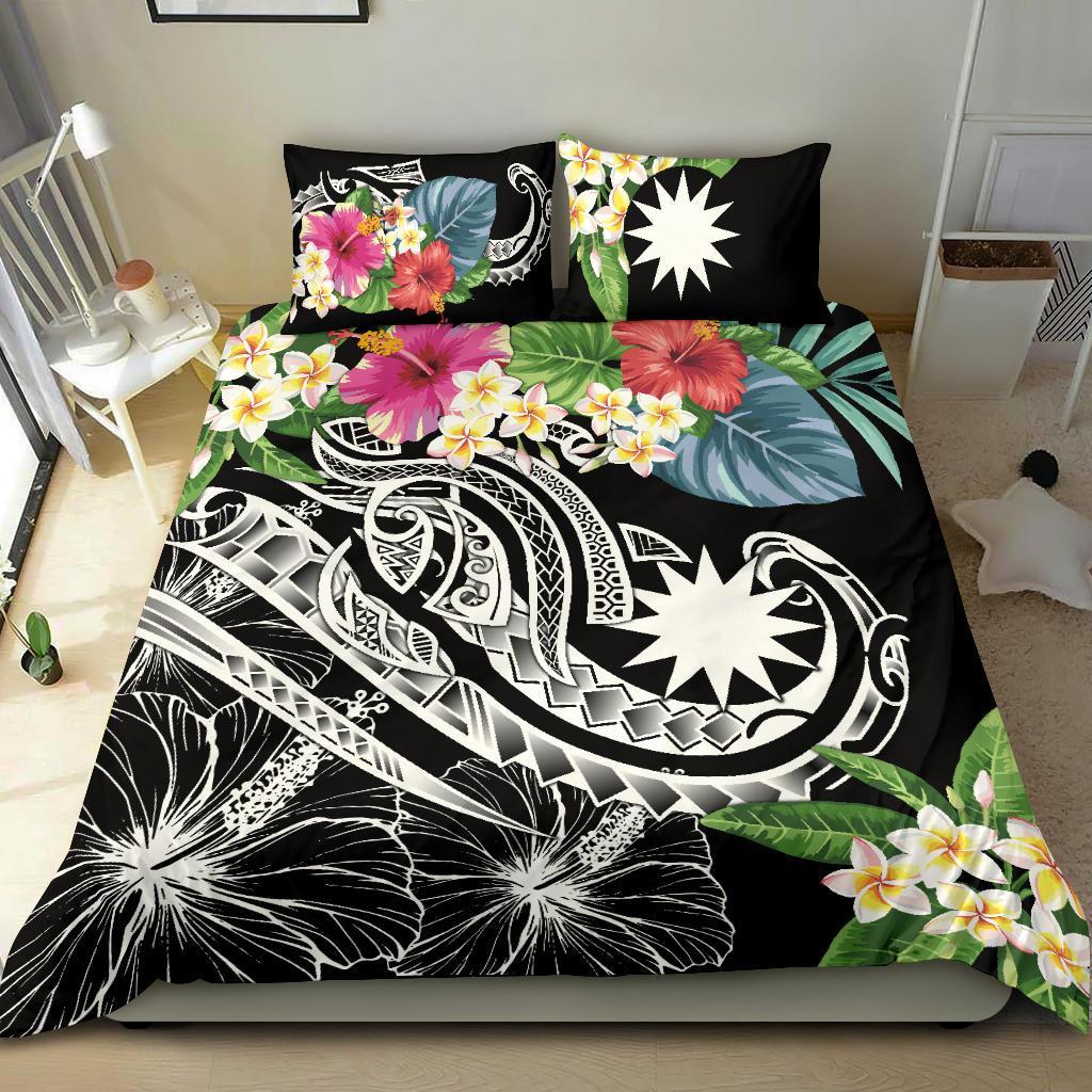 Nauru Polynesian Bedding Set - Summer Plumeria (Black) Black - Polynesian Pride