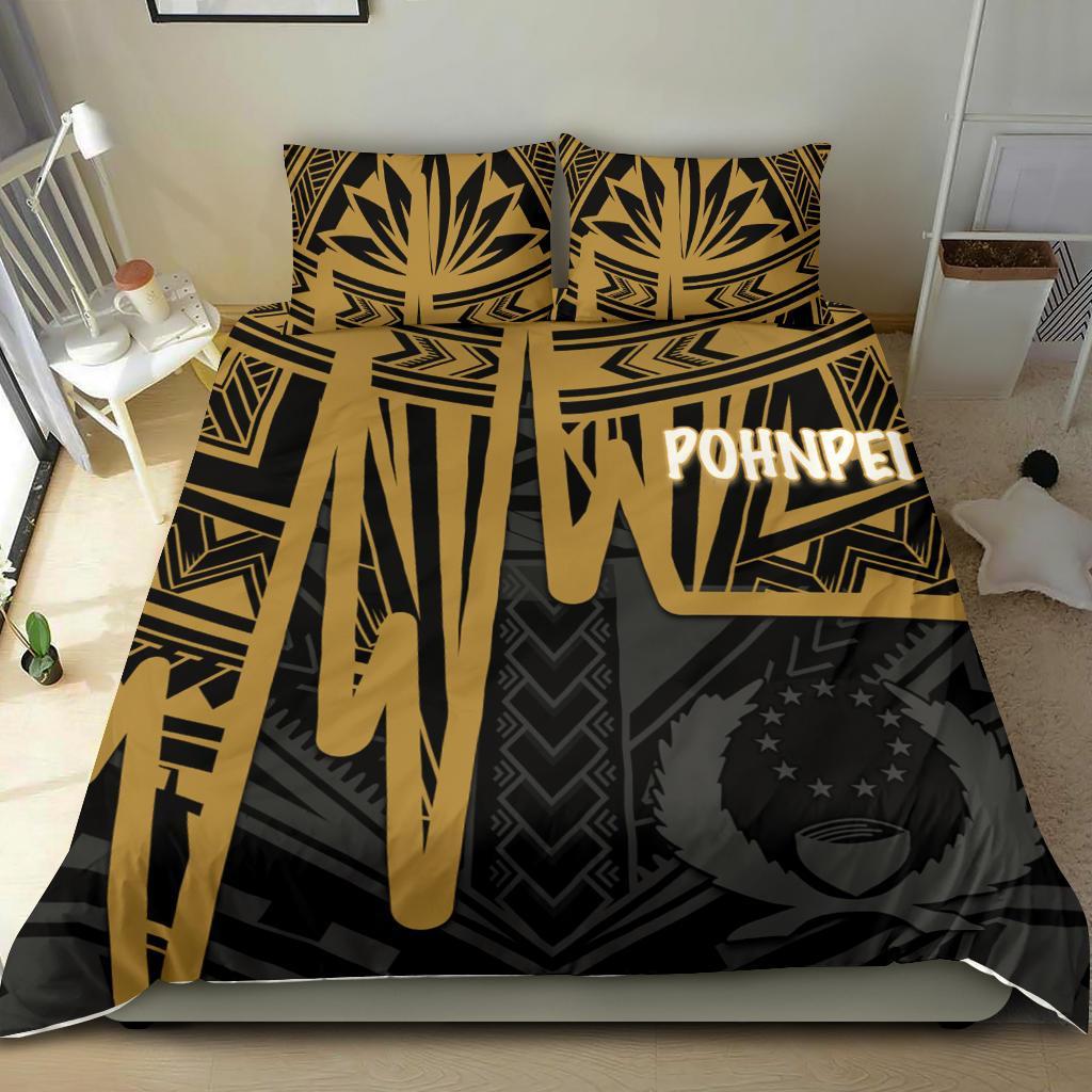 Pohnpei Bedding Set - Pohnpei Seal In Heartbeat Patterns Style (Gold) Gold - Polynesian Pride