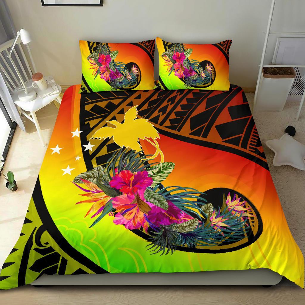 Papua New Guinea Bedding Set - Polynesian Hook And Hibiscus (Raggae) Art - Polynesian Pride