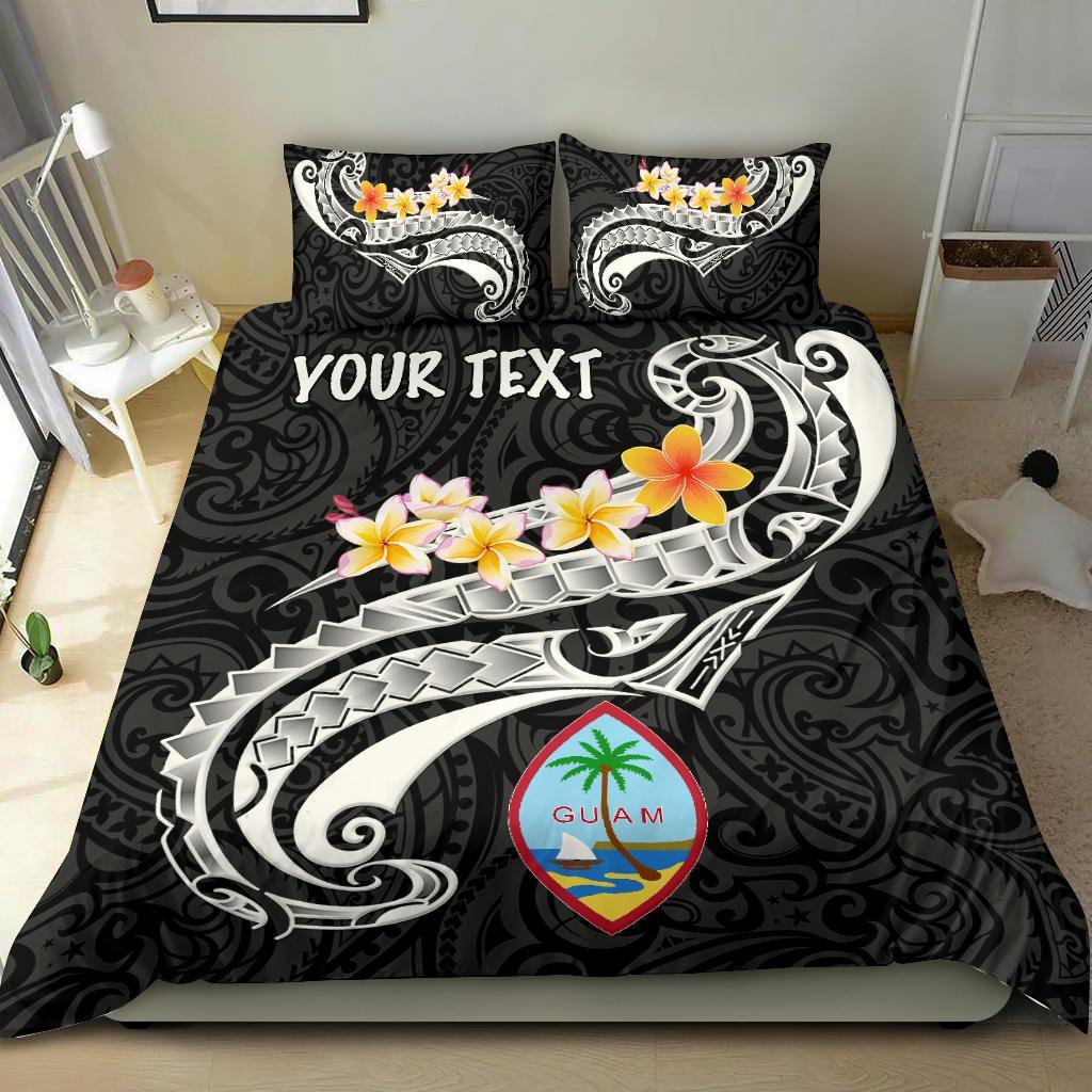 Guam Personalised Bedding Set - Guam Seal Polynesian Patterns Plumeria (Black) - Polynesian Pride