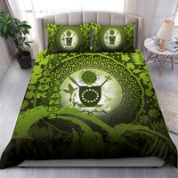 Cook Islands Duvet Cover Set - Cook Islands Coat Of Arms Wave and Hibiscus Green - Polynesian Pride