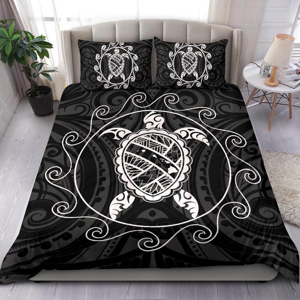 Hawaiian Map Turtle Wave Polynesian Bedding Set White - Polynesian Pride