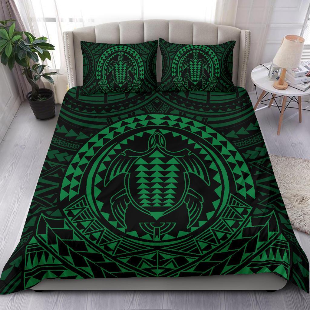 Hawaiian Kakau Honu Arc Green Polynesian Bedding Set - Polynesian Pride