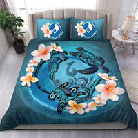 Polynesian Duvet Cover Set - Yap Bedding Set Blue Plumeria Animal Tattoo - Polynesian Pride
