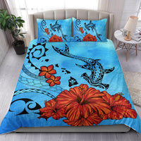 Polynesian Map Kanaka Hammerhead Shark Hibiscus Plumeria Bedding Set - Polynesian Pride