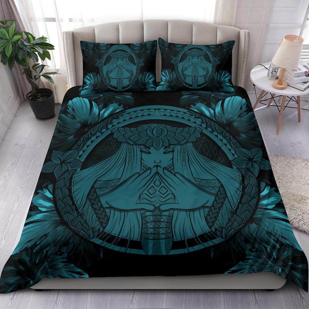Hawaiian Map Madame Pele Polynesian Bedding Set Blue - Polynesian Pride