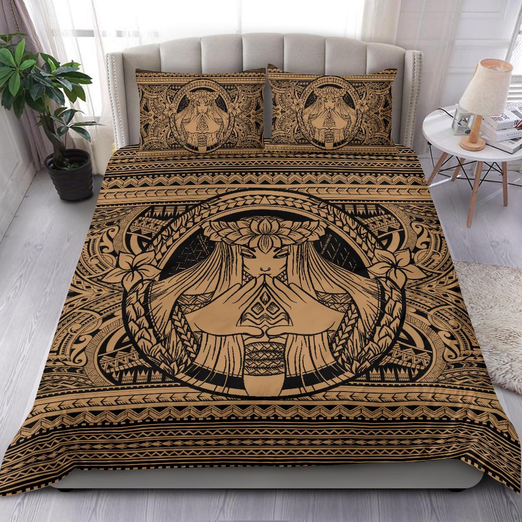 Hawaiian Madame Pele Plumeria Polynesian Bedding Set Gold - Polynesian Pride