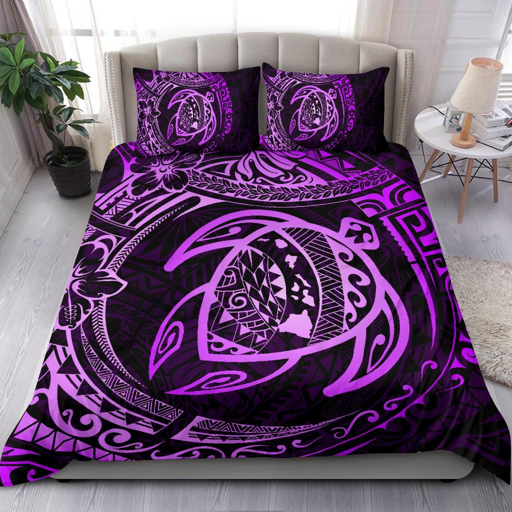 Hawaiian Map Turtle Polynesian Bedding Set Circle Purple - Polynesian Pride