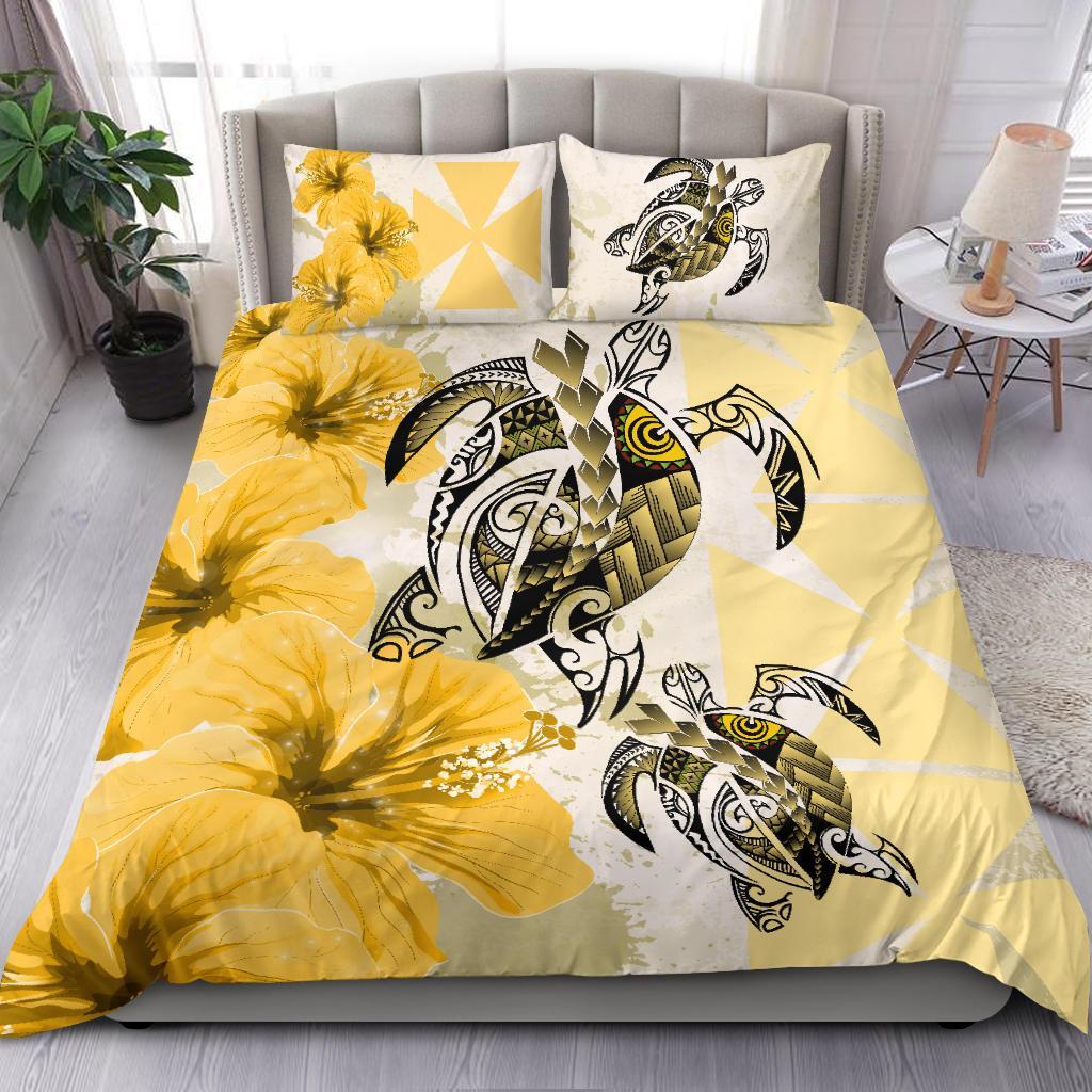Polynesian Duvet Cover Set - Wallis And Futuna Bedding Set Polynesia Turtle Hibiscus Yellow - Polynesian Pride